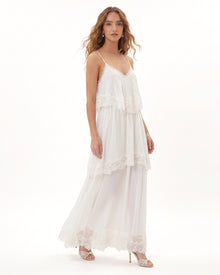 Cami Tiered Ruffle Lace Maxi Gown - White