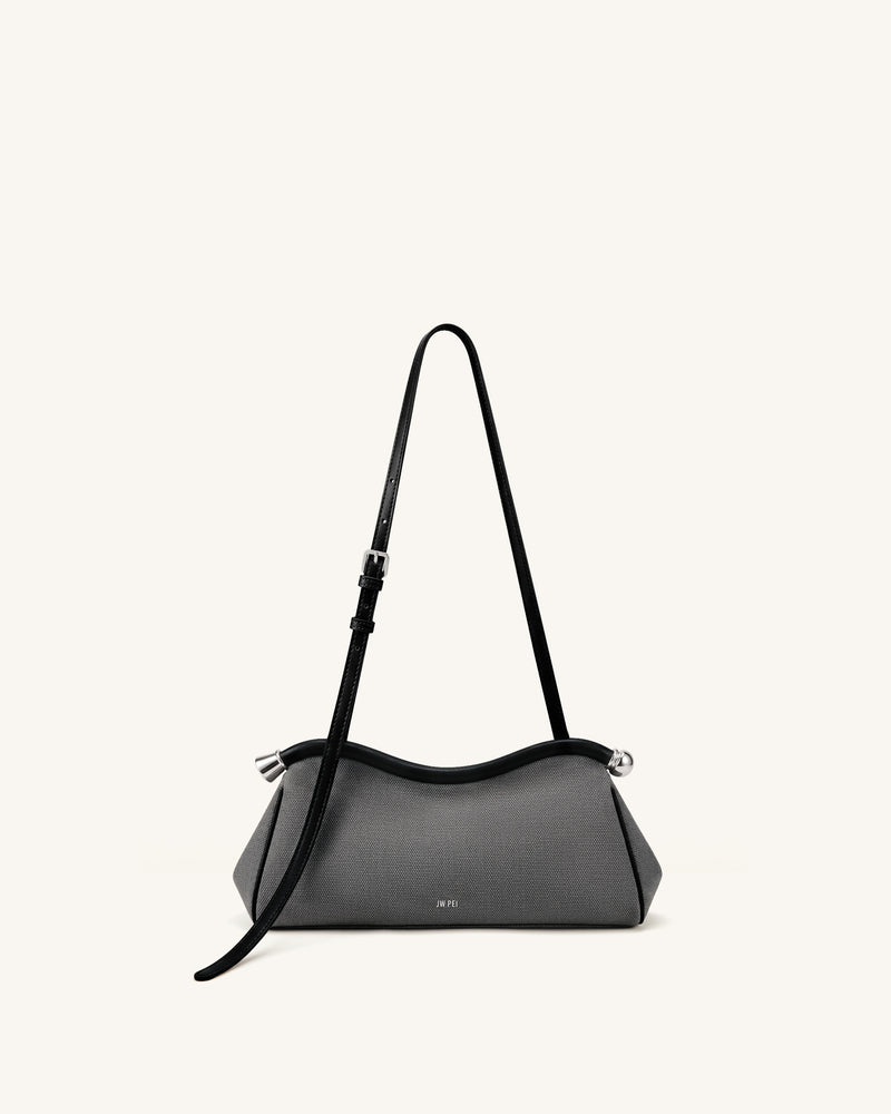 Naomi Curved Shoulder Bag - Black Grey Canvas