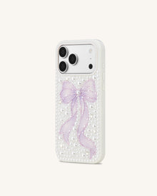 Pearl Artificial Crystal Bow Phone Case - White