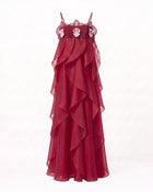 Orchid Embroidered Organza Maxi Dress - Red