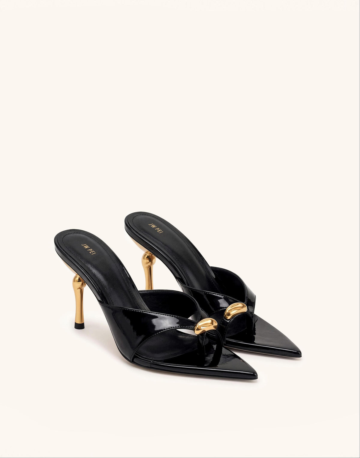Noemi Square-Toe Metal Accent Patent Sandals - Black
