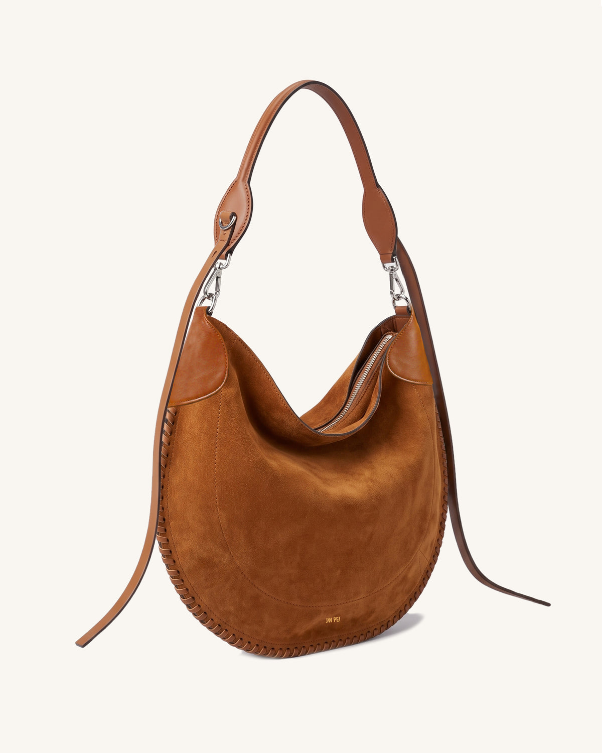 Maya Faux Suede Perforated Weave Hobo Bag - Camel