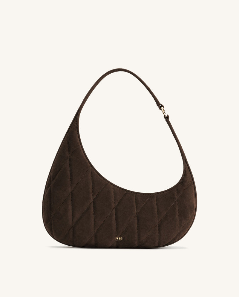 Harlee Faux Suede Quilted Shoulder Bag - Dark Brown