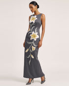 Lily Floral Print Sleeveless Column Maxi Dress - Grey