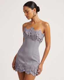 Orchid Trim Strapless Mini Dress - Grey