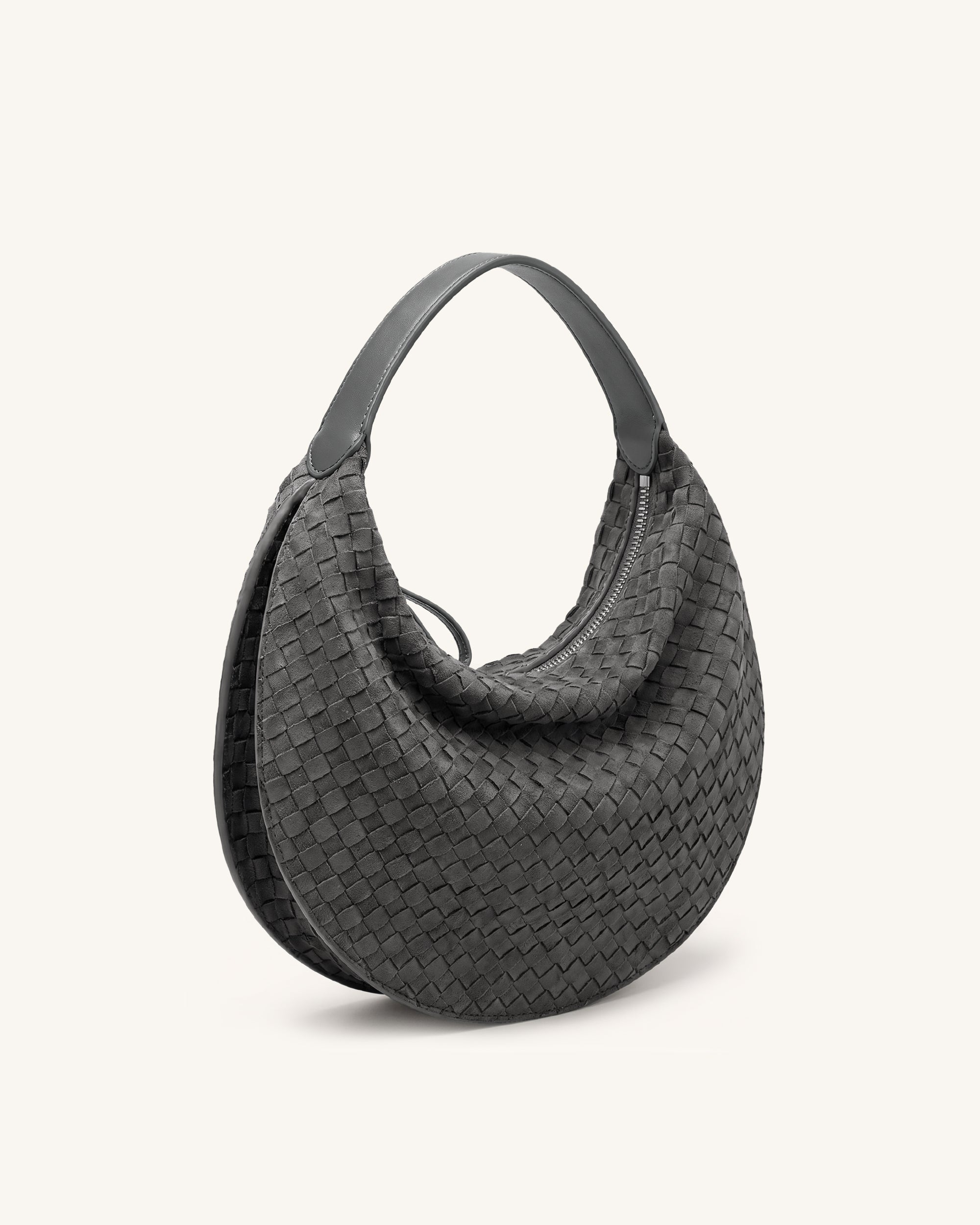 Nola Faux Suede Woven Crescent Shoulder Bag - Charcoal Gray | JW PEI