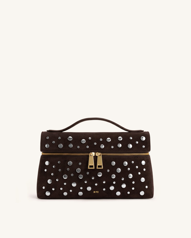 Thea Faux Suede Studded Top Handle Bag - Dark Caramel