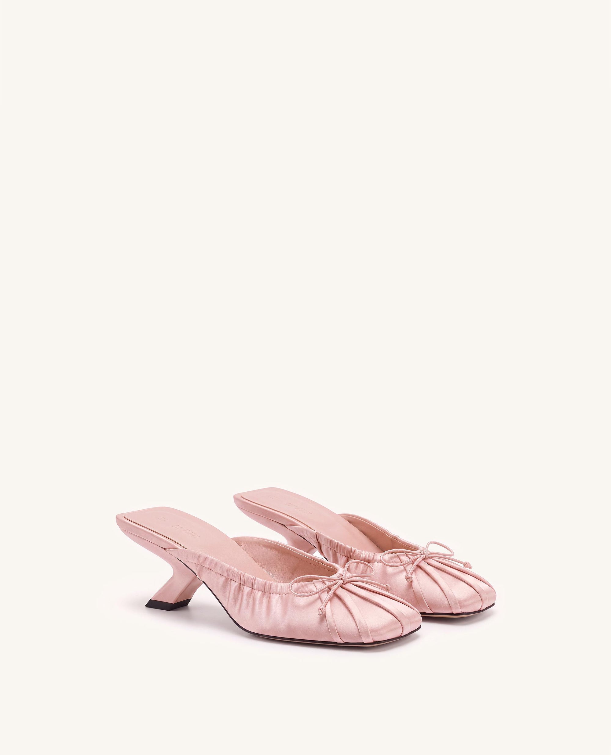 Solenne Satin Bow Ruched Mules - Blush Pink