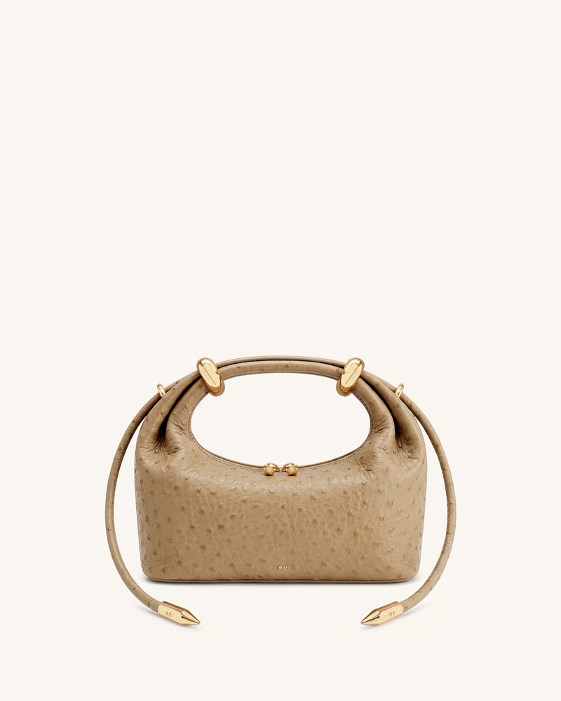 Ellie Metal Ring Embellished Top Handle Bag - Brown Apricot