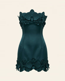 Orchid Trim Strapless Mini Dress - Dark Green