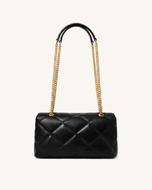 Valerie Puffy Bar-Lock Shoulder Bag - Black