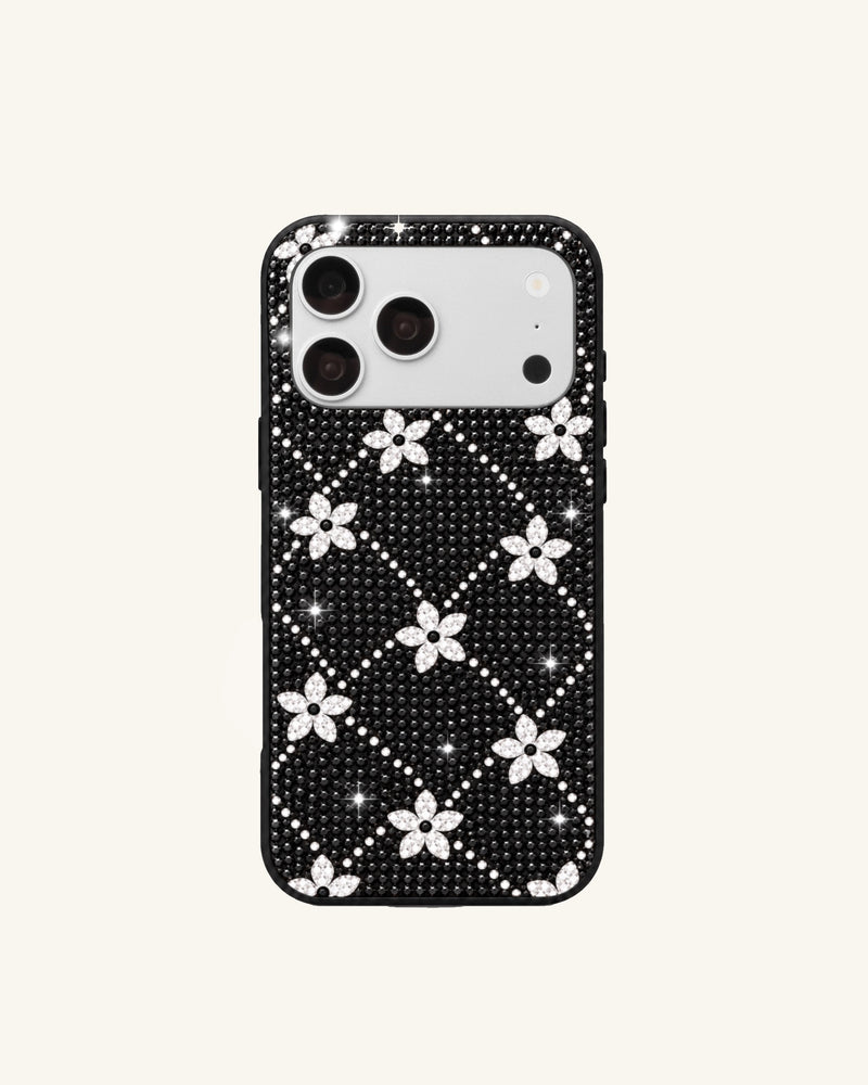 Sparkling Flower Lattice Phone Case – Black