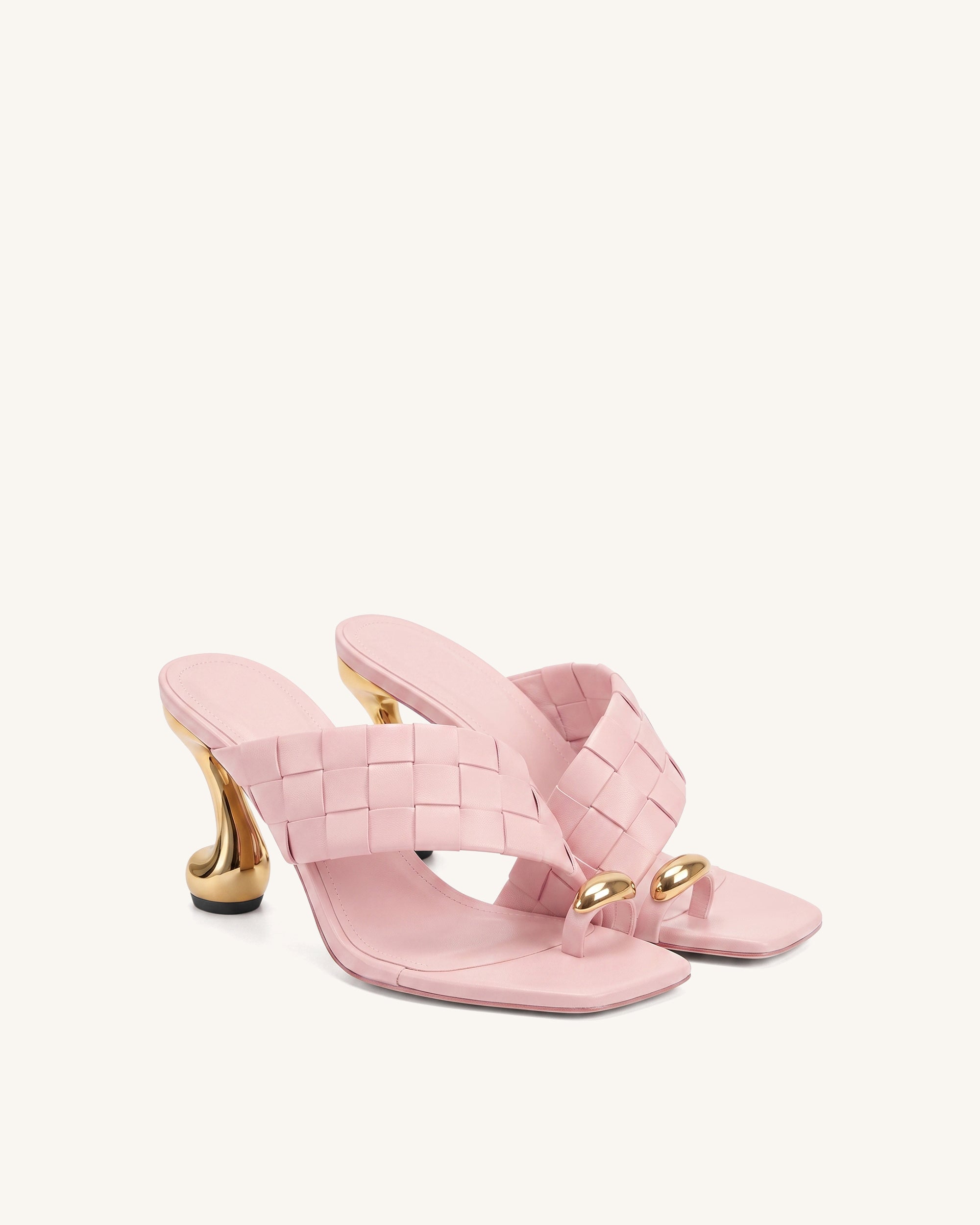 Noemi Square-Toe Woven Hardware Mules - Pink