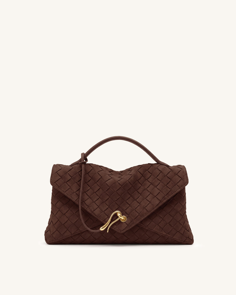 Celeste Faux Suede Woven Envelope Bag - Chocolate Brown