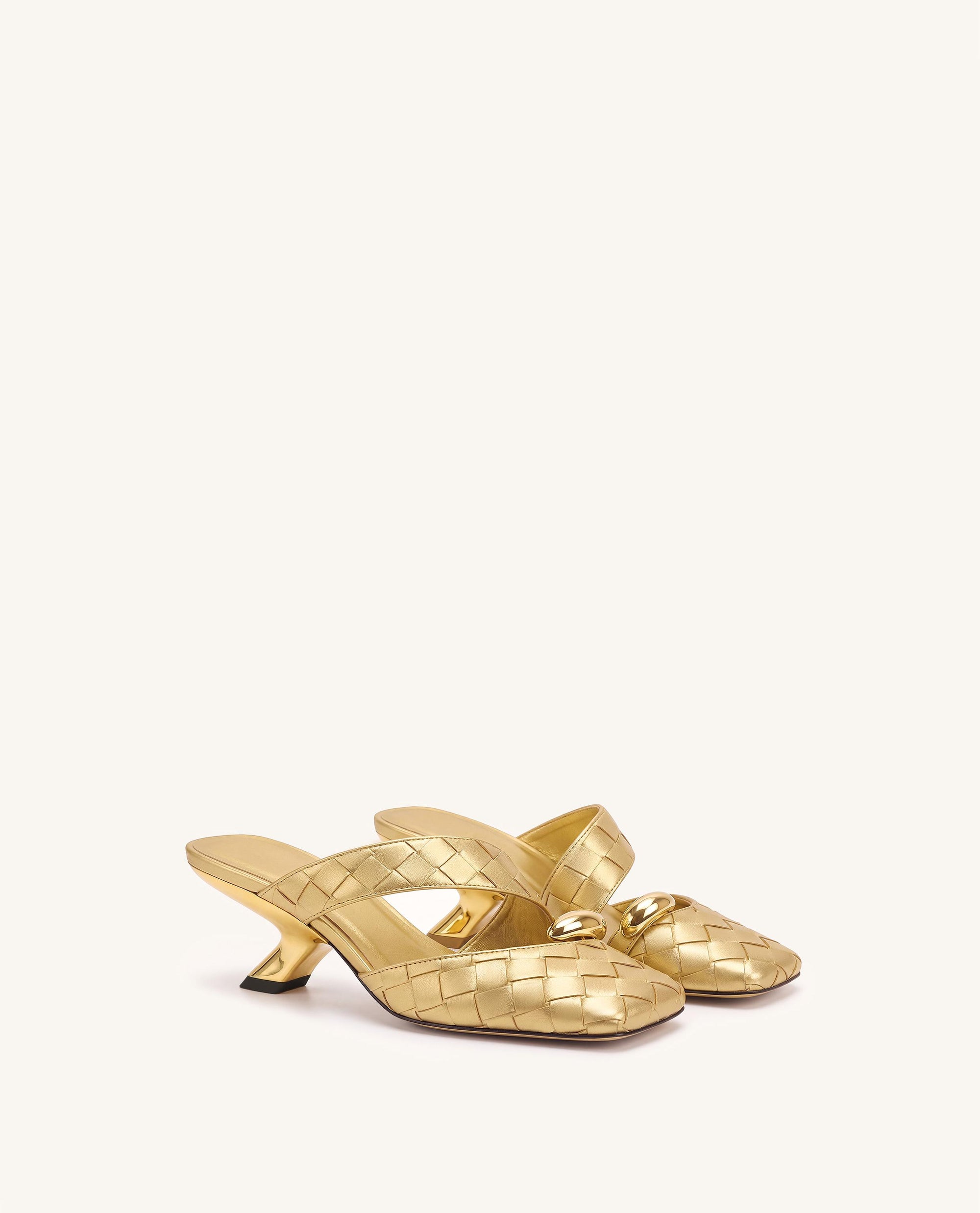 Noemi Woven Hardware Closed-Toe Mules - Metallic Gold