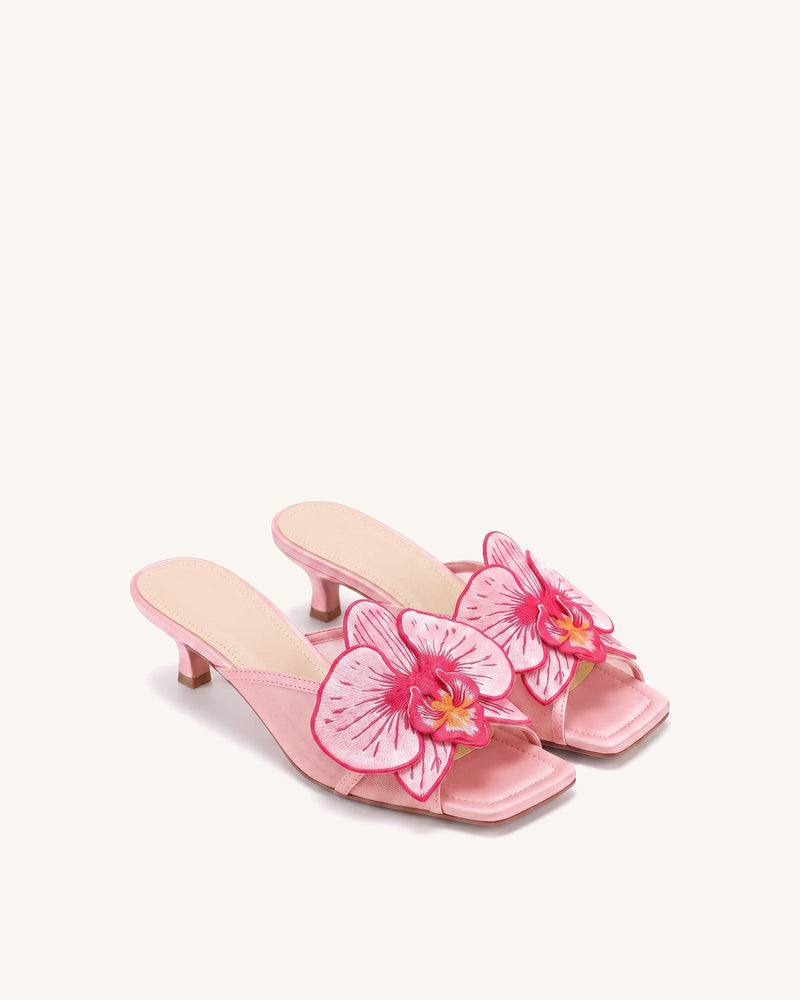 Serena Oversized Orchid Embroidered Mules - Pink