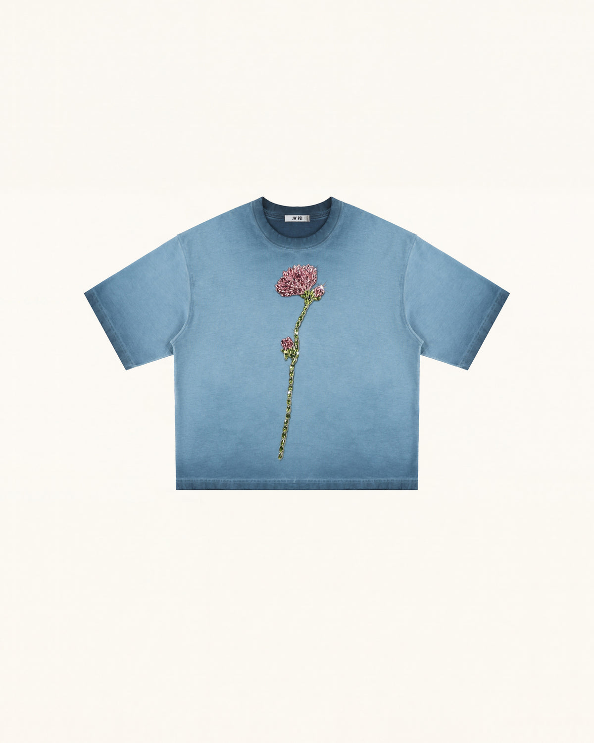 The Enchanted Rhinestone Rose Tee - Acid Blue