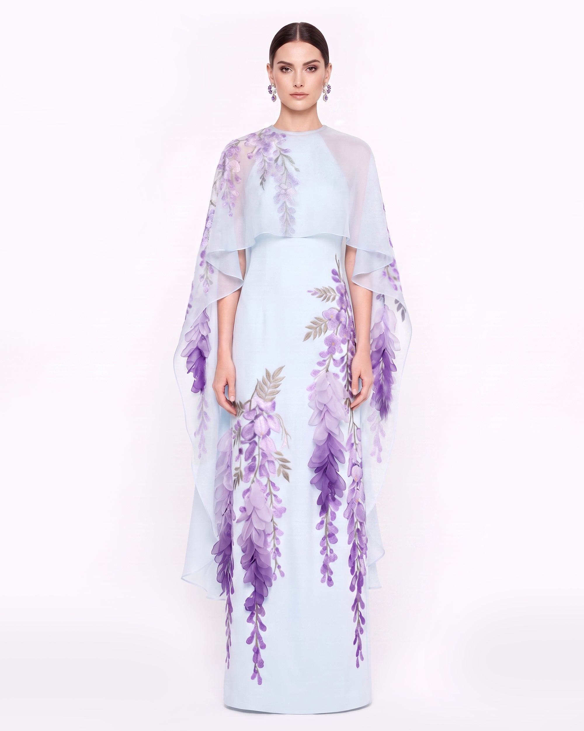 Wisteria Chiffon Cape Maxi Dress - Light Blue
