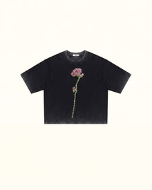 The Enchanted Rhinestone Rose Tee - Faded Black