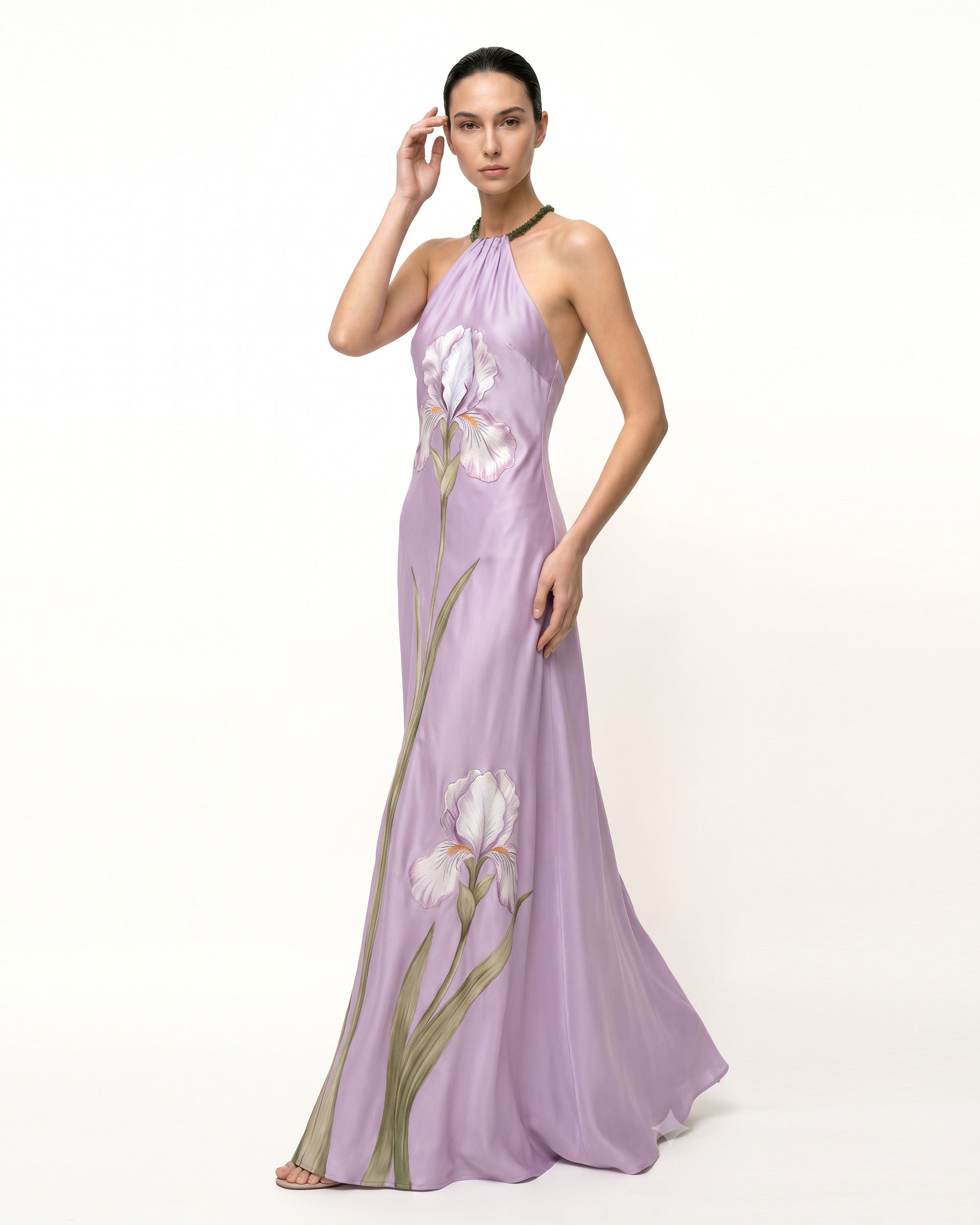 Iris Floral Print Halter Maxi Dress - Lavender 6