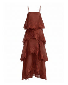 Orchid Embroidered Layered Maxi Dress - Reddish Brown