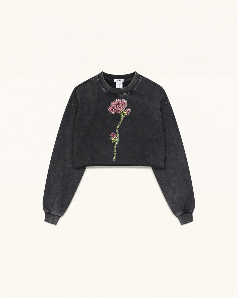 The Enchanted Rhinestone Rose Sweatshirt  - Black