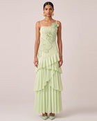 Orchid Embroidered Ruffled One-Shoulder Maxi Dress - Light Green