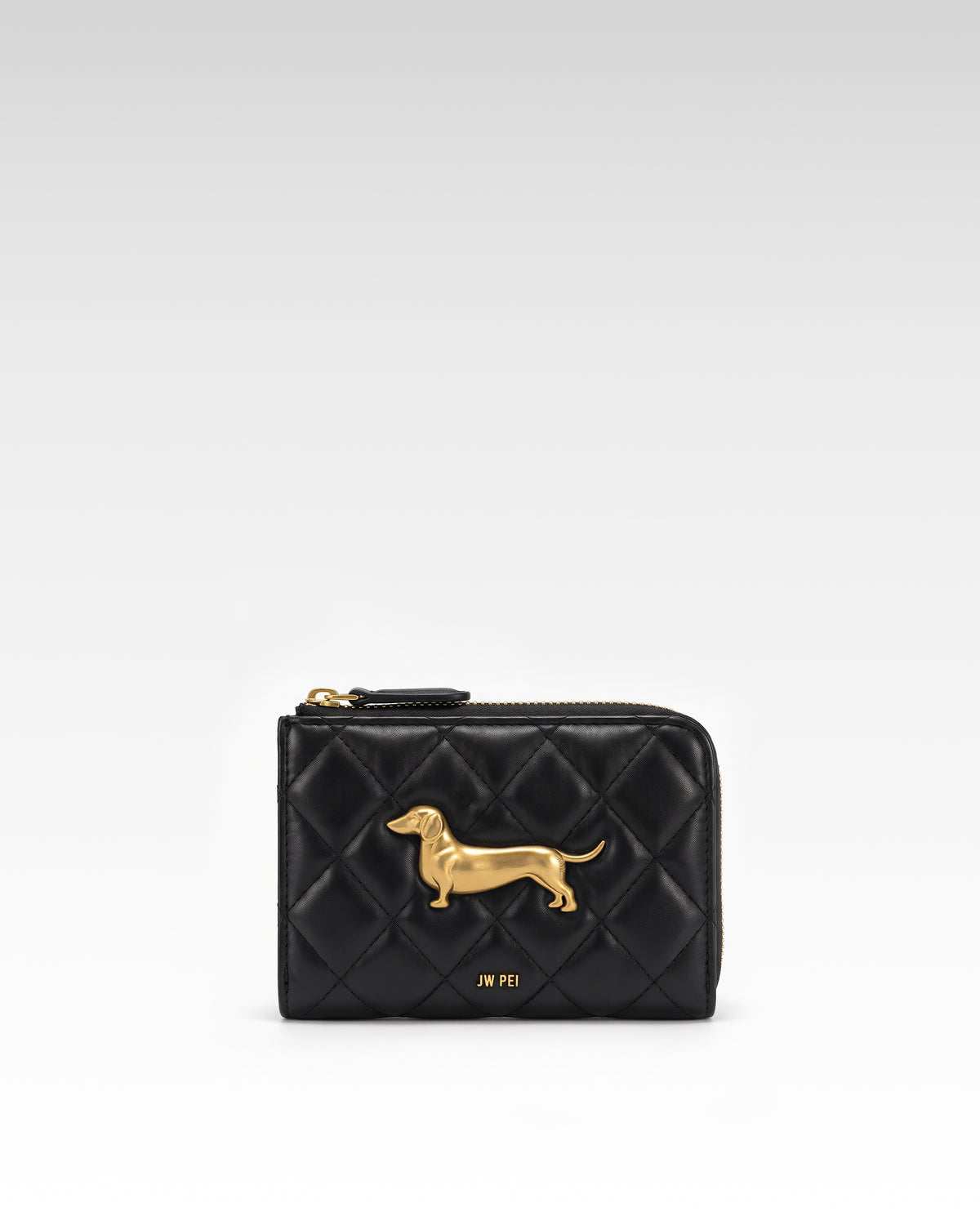 Maeve Quilted Dachshund Metal Emblem Zip Wallet - Black