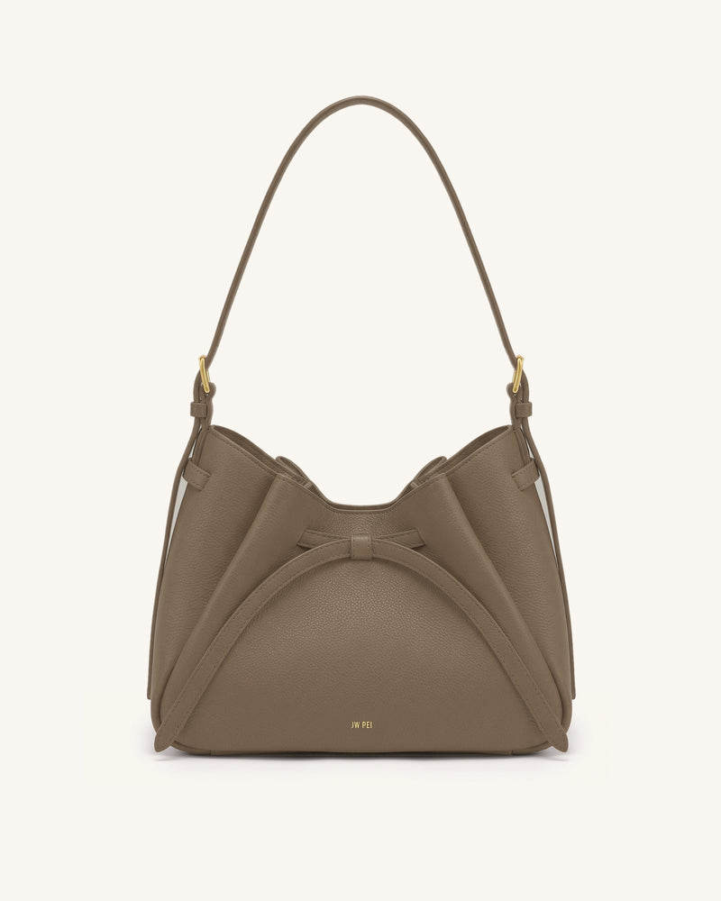 Mabel Soft Bow Shoulder Bag - Camel Gray