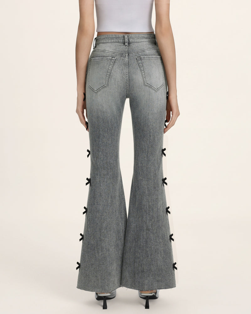 Black Velvet Bow Boogie Child Fray Jeans - Smoke and Mirrors