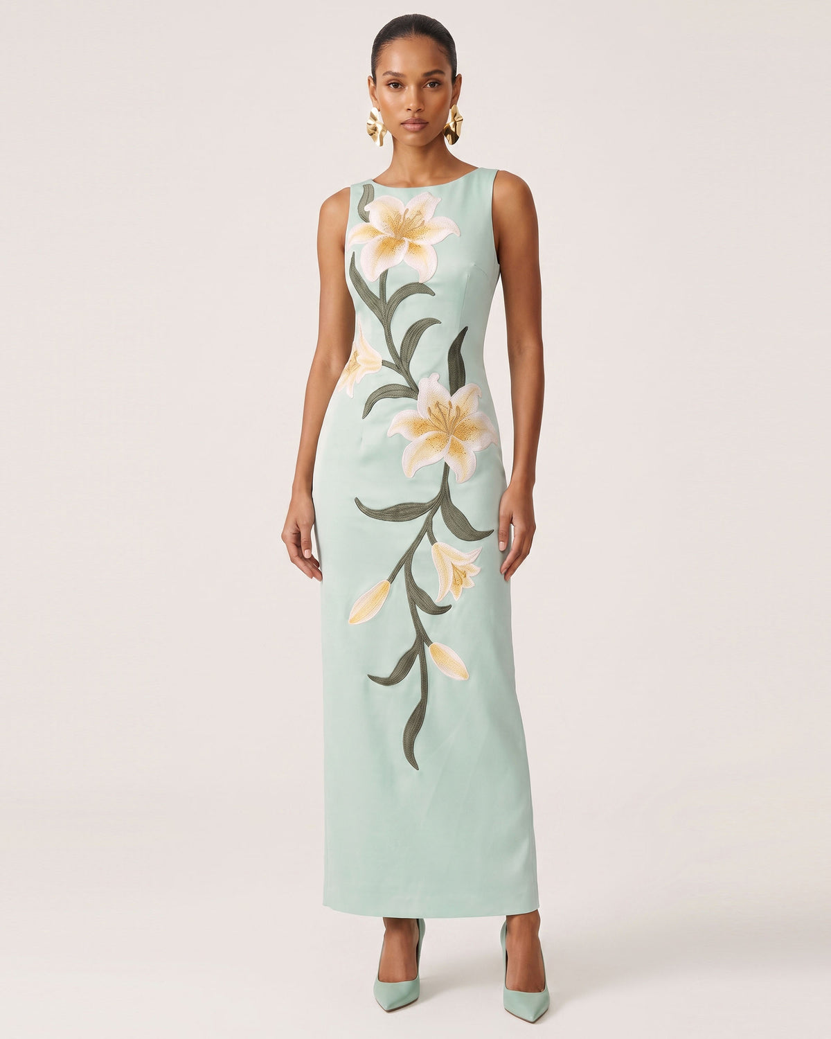 Lily Floral Print Sleeveless Column Maxi Dress - Mint Green