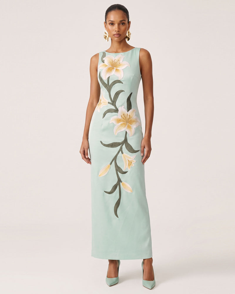 Lily Floral Print Sleeveless Column Maxi Dress - Mint Green