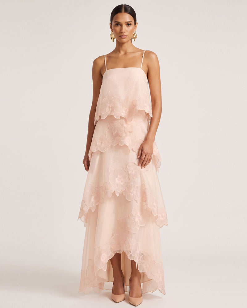 Orchid Embroidered Layered Maxi Dress - Light Pink