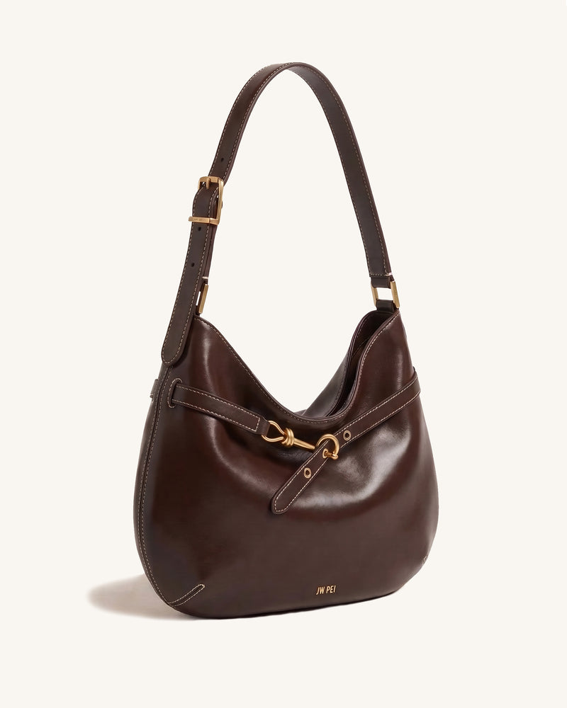 Alina Strap Buckle Soft Hobo Bag - Dark Brown