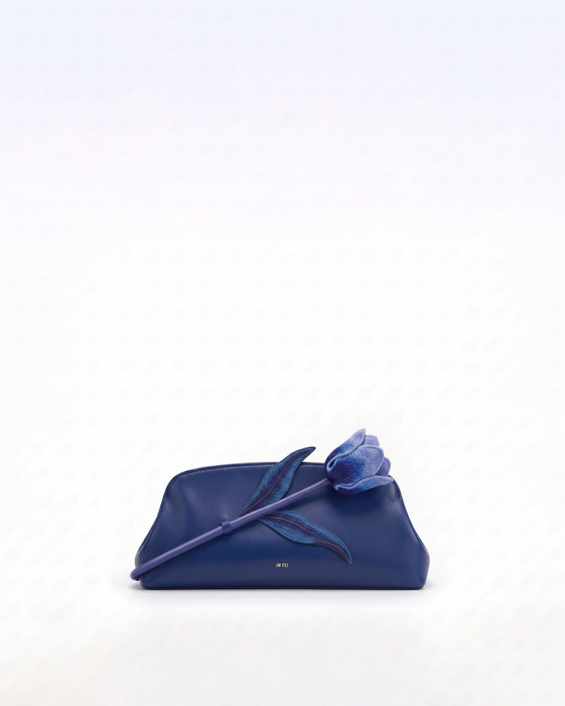 Tulip 3D Embroidered Clutch - Navy