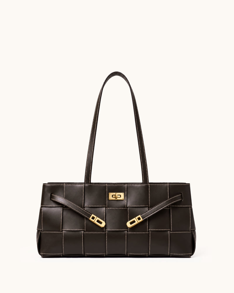 Nadine Woven Strap Tote Bag - Dark Brown