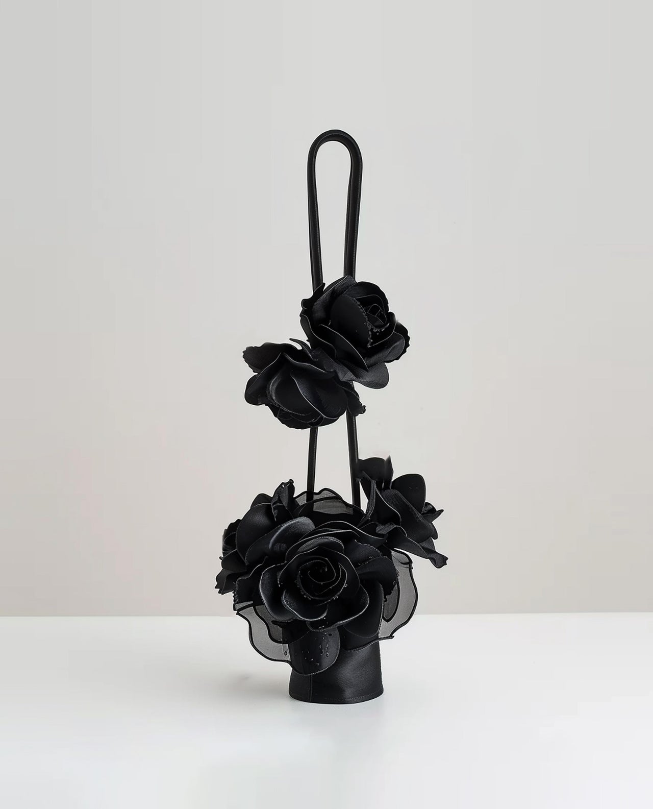 Satin Rose Bucket Bag-Black