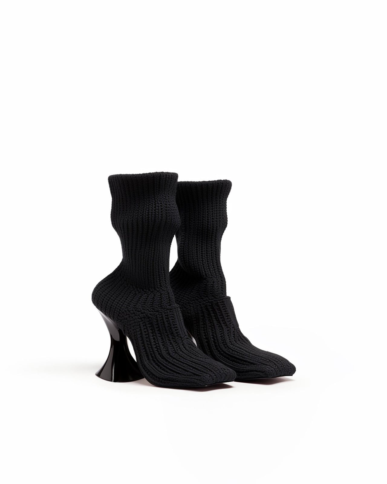 Sqaure Toe Knitted Ankle Boots- Black