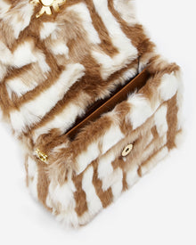 Mini Flap Faux Fur Fabric Bag - Brown