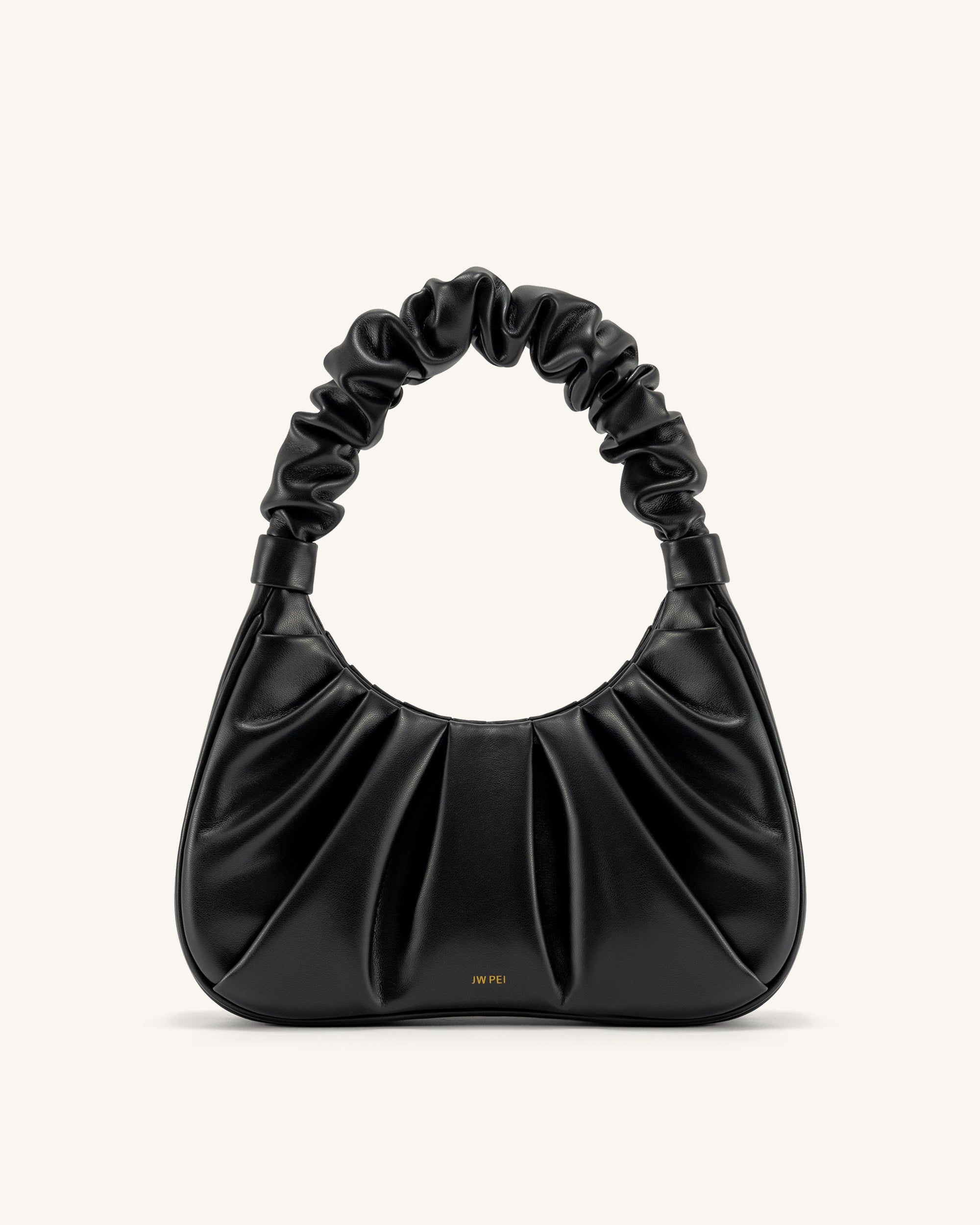 Gabbi Crushed Ruched Hobo Handbag - Black - JW PEI