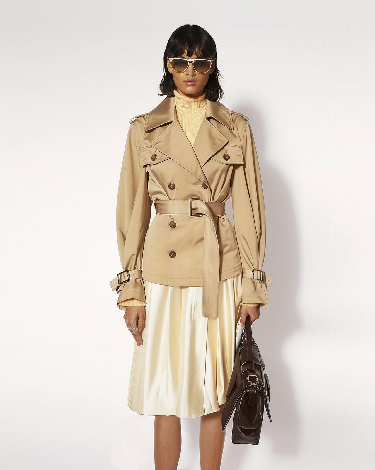 Beige Double-Breasted Trench Jacket
