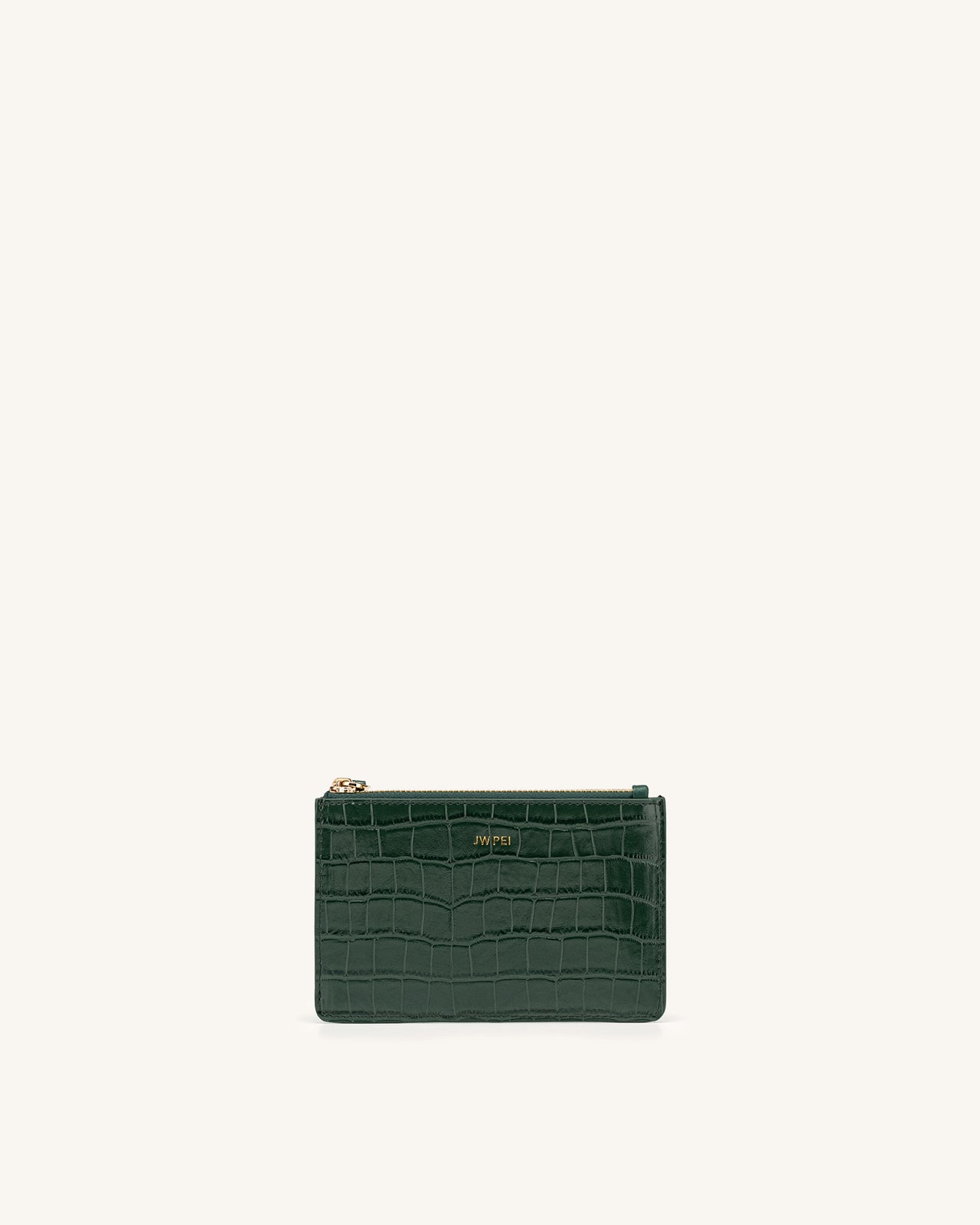 Quinn Zipped Card Holder- Dark Green Croc