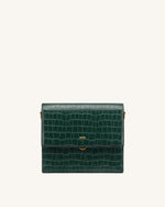 Mini Flap Crossbody - Dark Green Croc