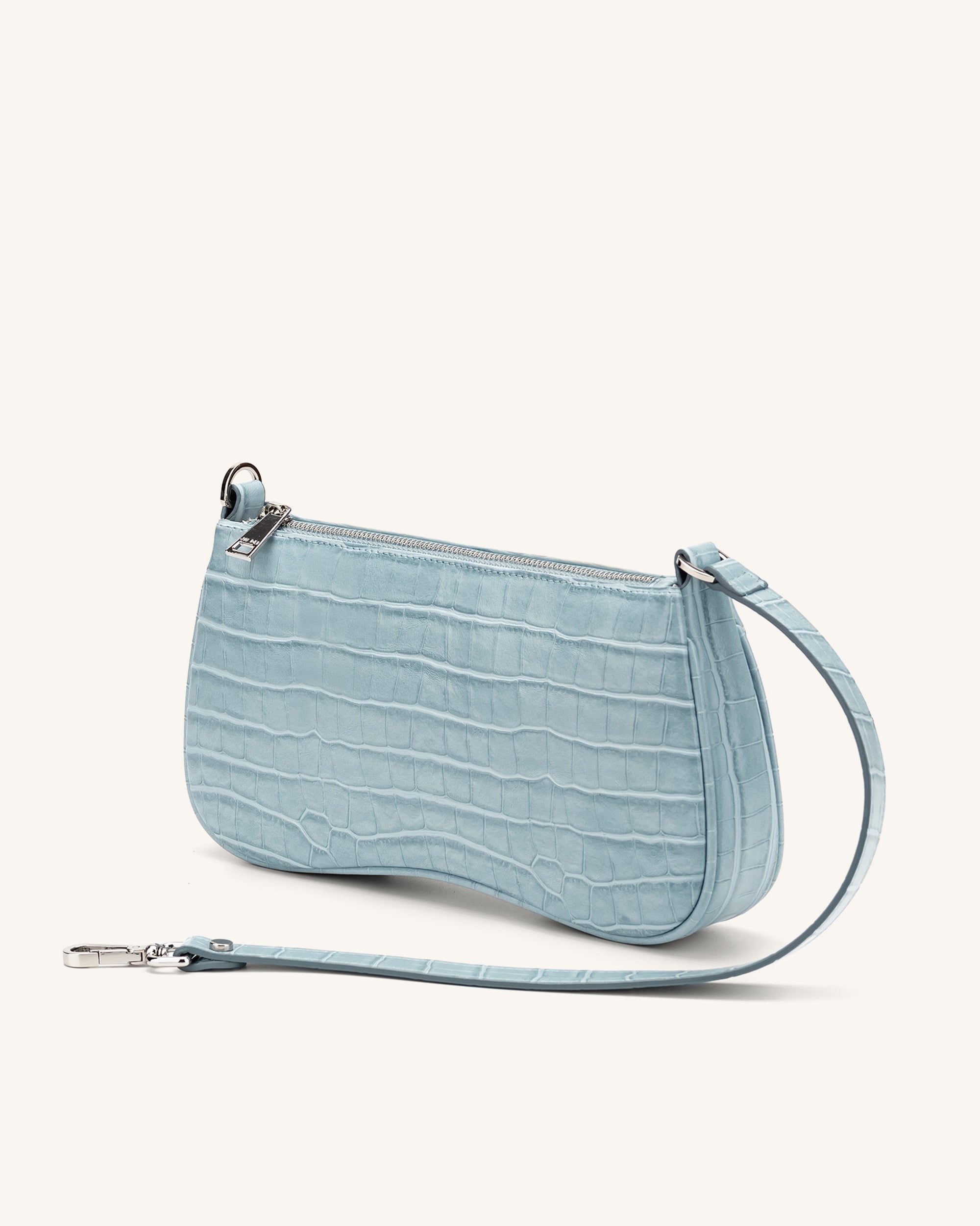 JW Pei EVA Croc Embossed Faux Leather Convertible Shoulder Bag Ice Croc