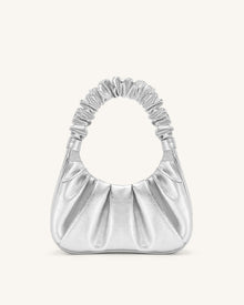 Gabbi Metallic Ruched Hobo Handbag - Silver