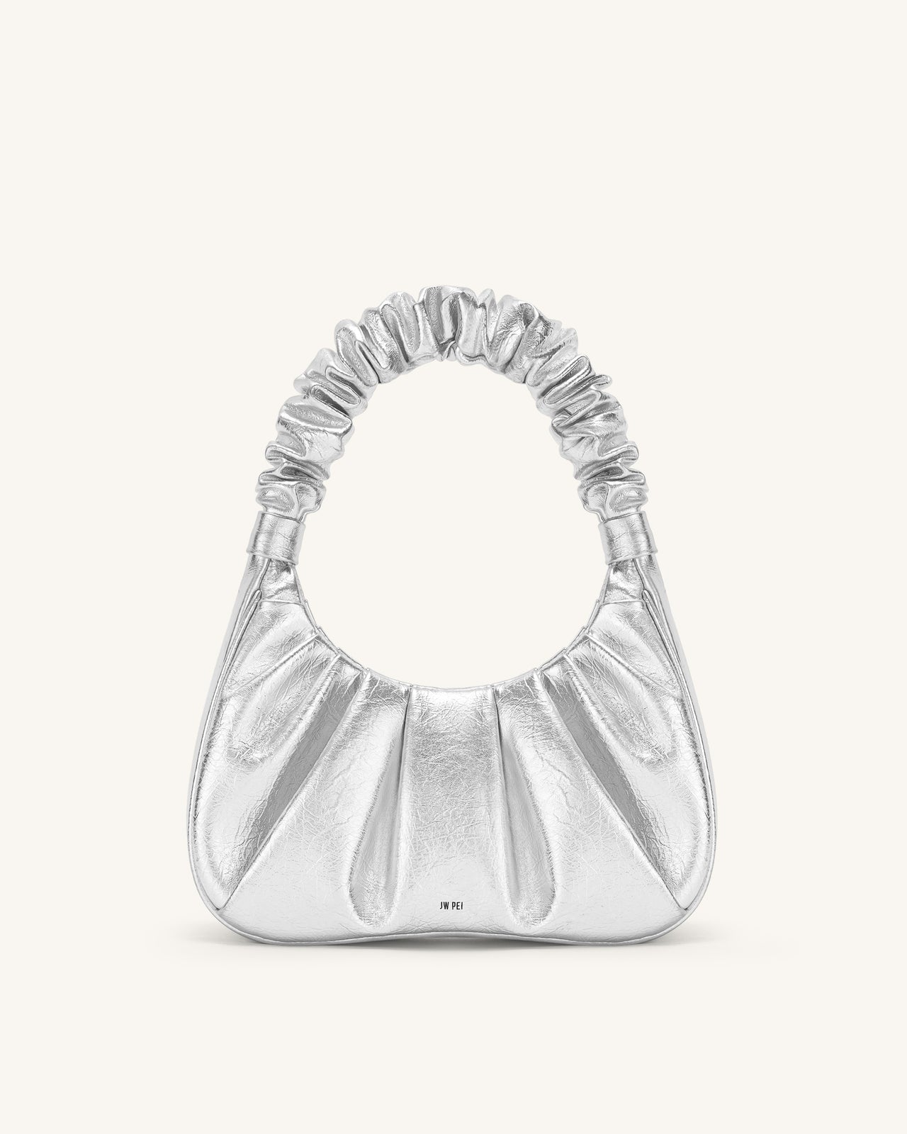 Gabbi Metallic Ruched Hobo Handbag - Silver