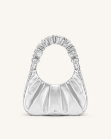 Gabbi Metallic Ruched Hobo Handbag - Silver