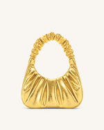 Gabbi Metallic Ruched Hobo Handbag - Gold