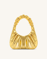 Gabbi Metallic Ruched Hobo Handbag - Gold