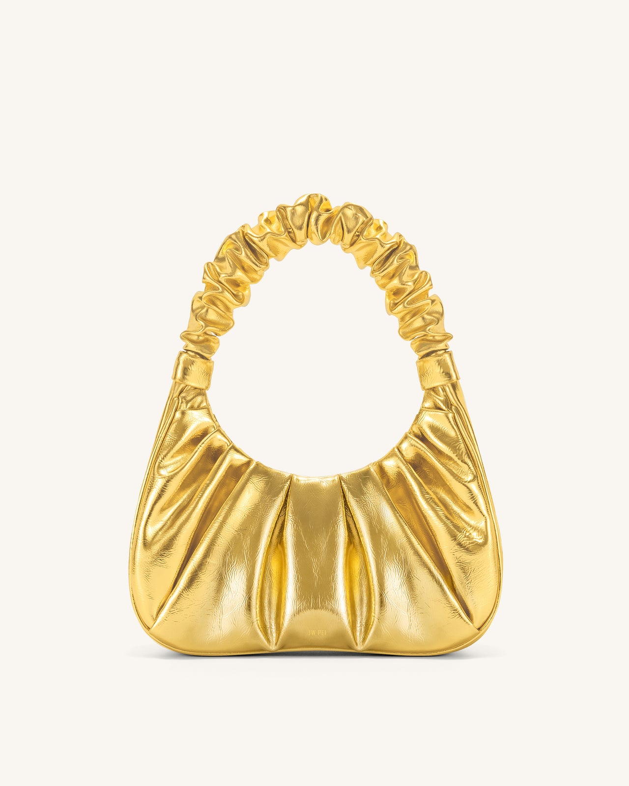 Gabbi Metallic Ruched Hobo Handbag - Gold